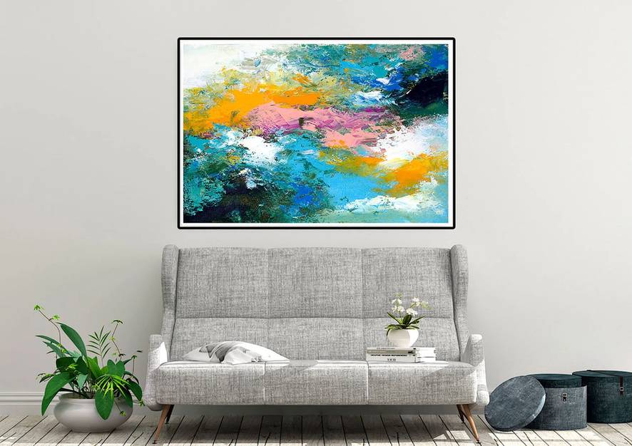 Orange Handmade Hand-painted Contemporary Entryway Dining Abstract 1M13Y